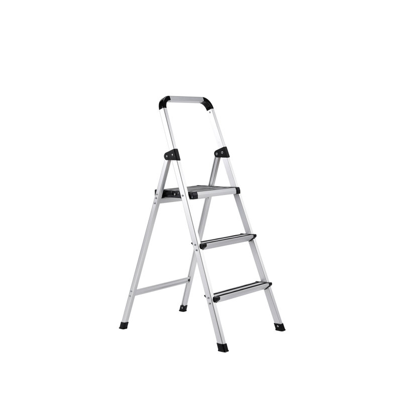 BirdRock Home 3 Step Aluminum Step Ladder Sturdy Thin Folding Stool 3 Anti Slip Steps Wide Platform Great For Your Kitchen Pantry Closets Or Home Office Modern Stool Indoor Silver Wayfair